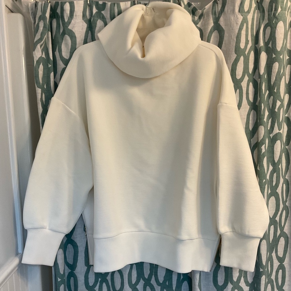 Varley Milton rib sweatshirt with zippers, Cream (Egret), size L Large NWOT